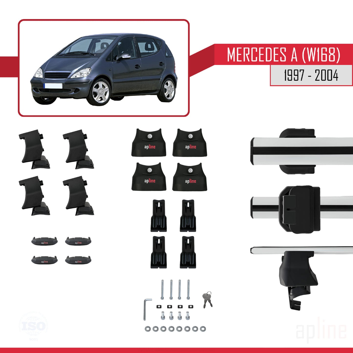 Compatible avec Mercedes Classe A (W168) 1997-2004 ACE-4 Barres de Toit Railing Porte-Bagages de Voiture Gris Aluminium 2 Barres