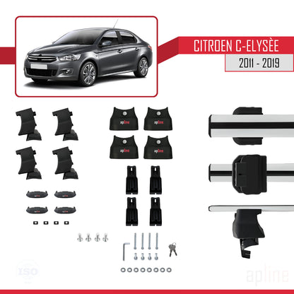 Kompatibel mit Citroen C-Elysee 2011-2019 ACE-4 Dachgepäckträger, Reling, Gepäckträger, graues Aluminium, 2 Stangen