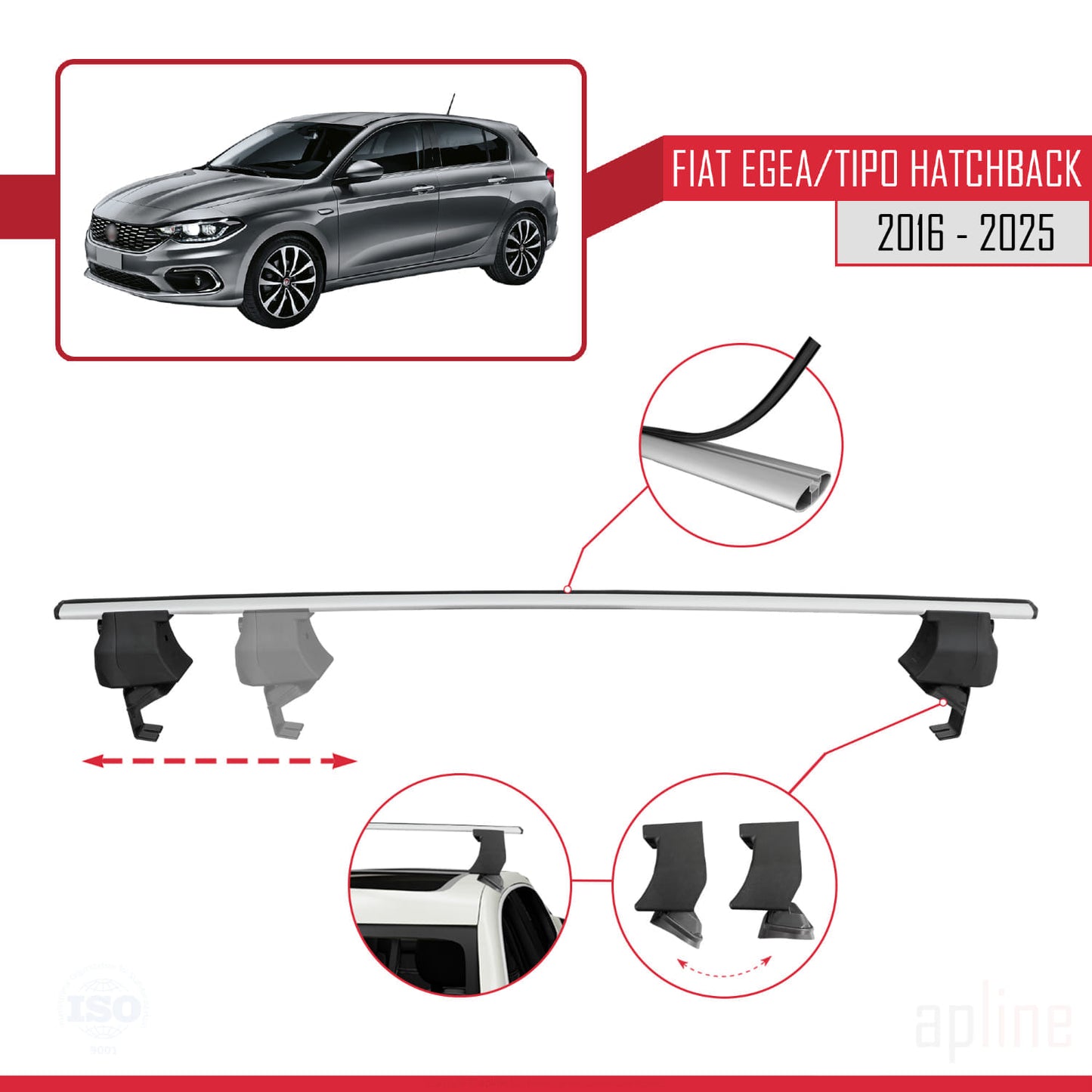Compatibile con Fiat Egea HB 2016-2025 ACE-4 Barre Portatutto Railing Portapacchi Auto Alluminio Grigio 2 Barre