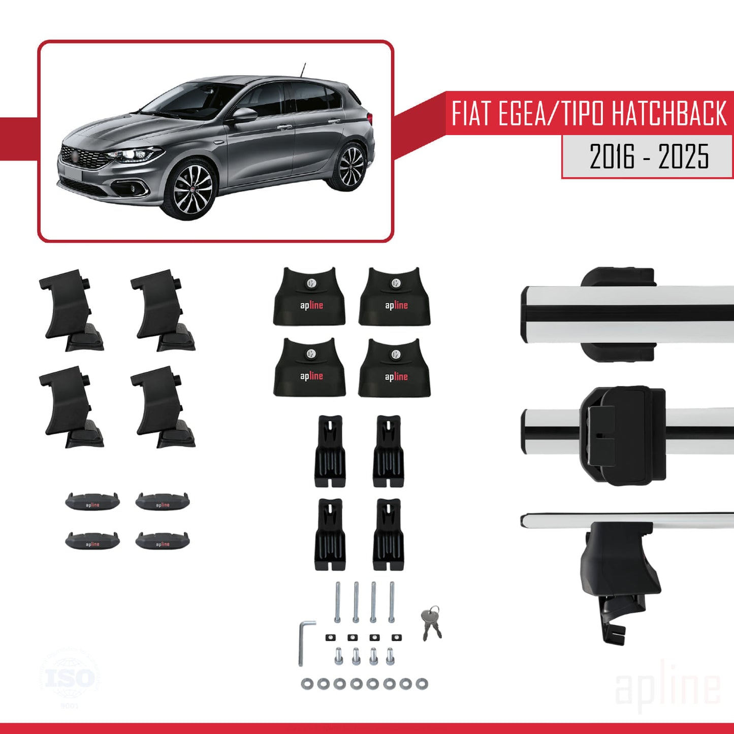 Compatibile con Fiat Egea HB 2016-2025 ACE-4 Barre Portatutto Railing Portapacchi Auto Alluminio Grigio 2 Barre