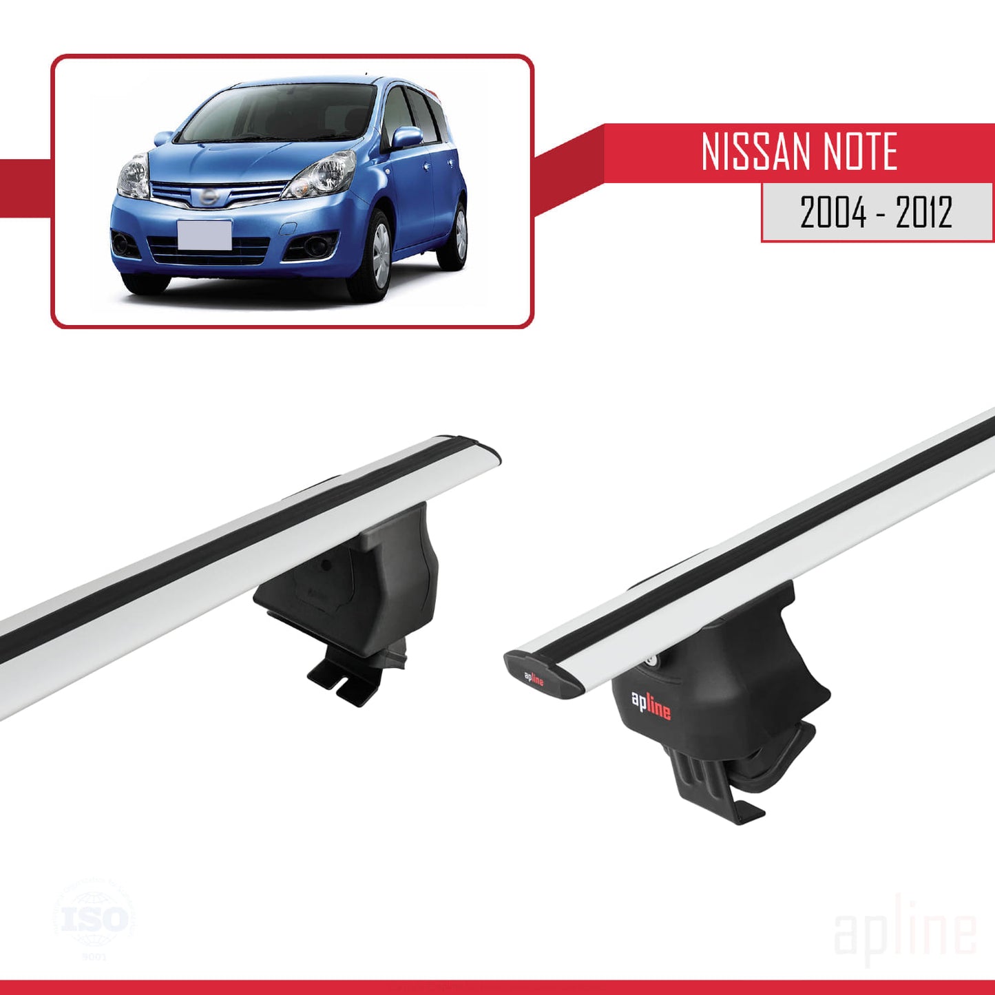 Compatible avec Nissan Note (E11) 2004-2012 ACE-4 Barres de Toit Railing Porte-Bagages de Voiture Gris Aluminium 2 Barres