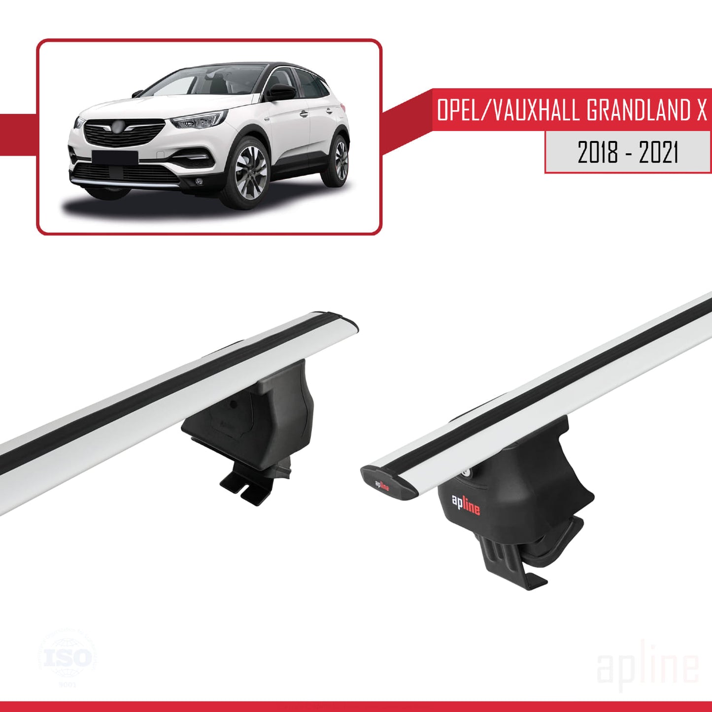 Compatible with Opel Grandland X 2018-2021 ACE-4 Car Roof Rack Cross Bar Grey Aluminium 2 Bars