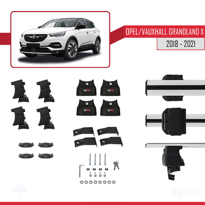 Compatible with Opel Grandland X 2018-2021 ACE-4 Car Roof Rack Cross Bar Grey Aluminium 2 Bars