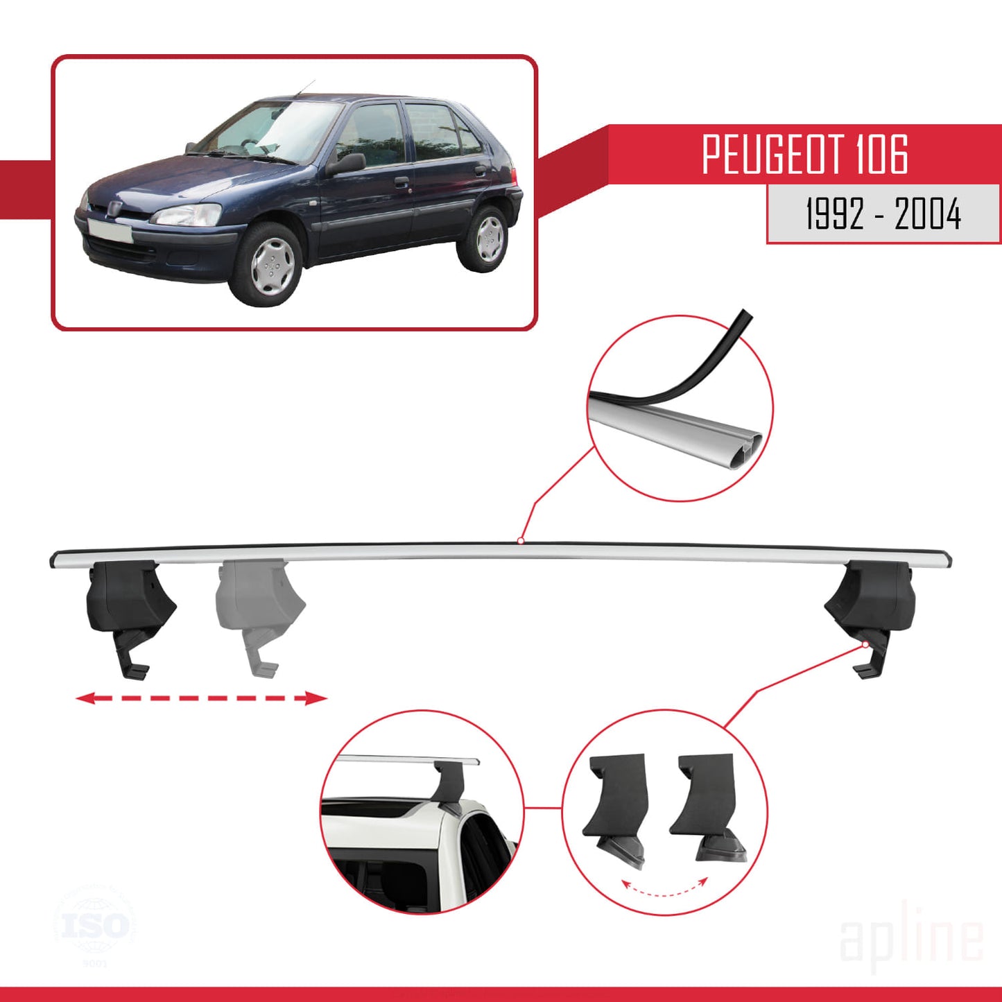 Compatible avec Peugeot 106 1992-2004 ACE-4 Barres de Toit Railing Porte-Bagages de Voiture Gris Aluminium 2 Barres