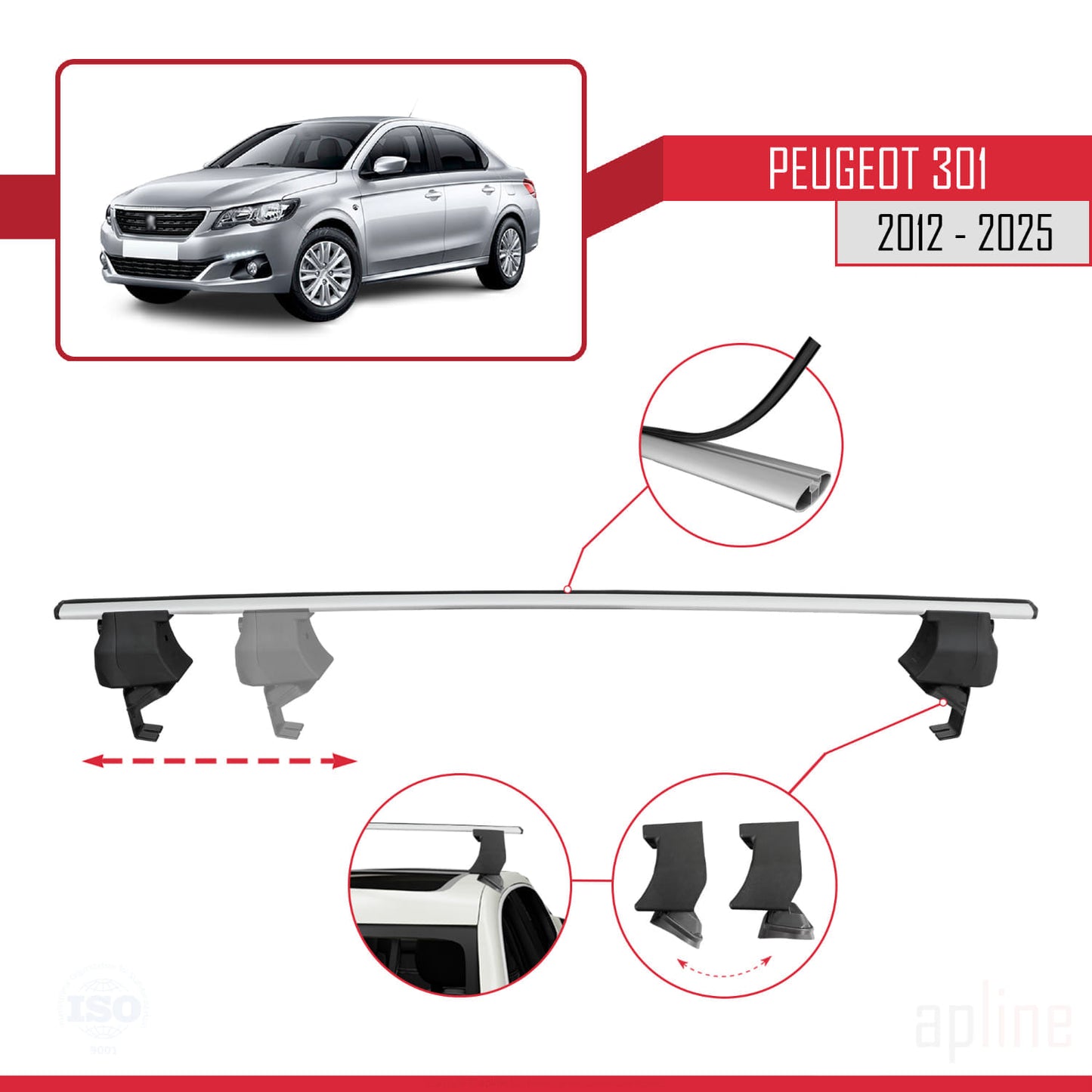 Compatible avec Peugeot 301 2012-2025 ACE-4 Barres de Toit Railing Porte-Bagages de Voiture Gris Aluminium 2 Barres