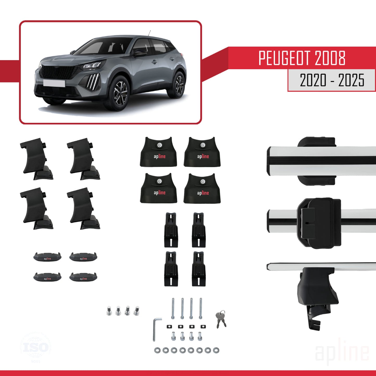 Compatible avec Peugeot 2008 II (P24) 2020-2025 ACE-4 Barres de Toit Railing Porte-Bagages de Voiture Gris Aluminium 2 Barres