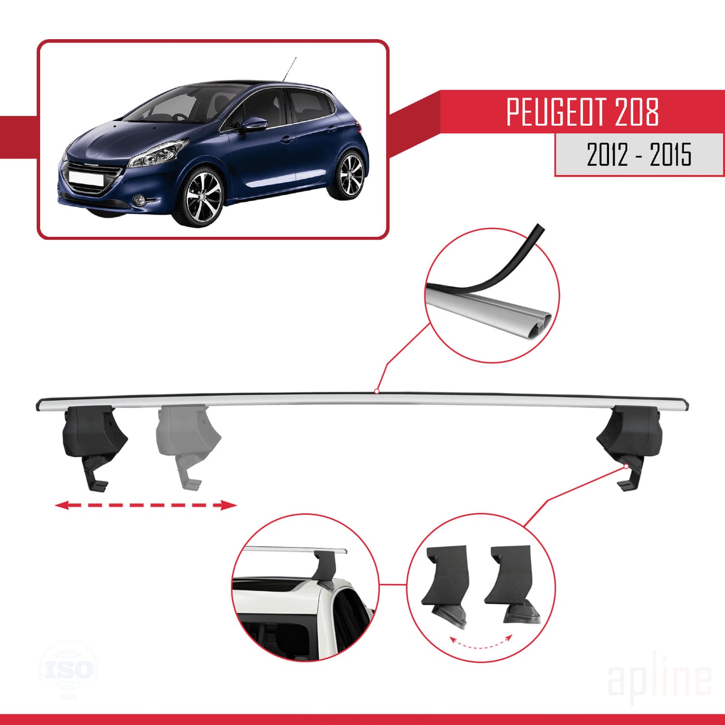 Compatible avec Peugeot 208 (A9) Pre-Facelift 2012-2015 ACE-4 Barres de Toit Railing Porte-Bagages de Voiture Gris Aluminium 2 Barres