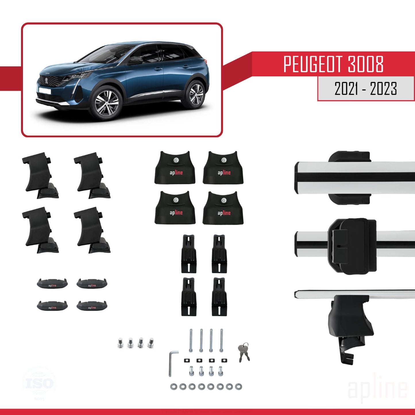 Compatible avec Peugeot 3008 II (P84) Post-Facelift 2021-2023 ACE-4 Barres de Toit Railing Porte-Bagages de Voiture Gris Aluminium 2 Barres