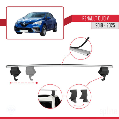 Compatible with Renault Clio 5 2019-2025 ACE-4 Car Roof Rack Cross Bar Grey Aluminium 2 Bars
