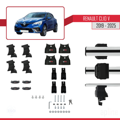 Compatible with Renault Clio 5 2019-2025 ACE-4 Car Roof Rack Cross Bar Grey Aluminium 2 Bars