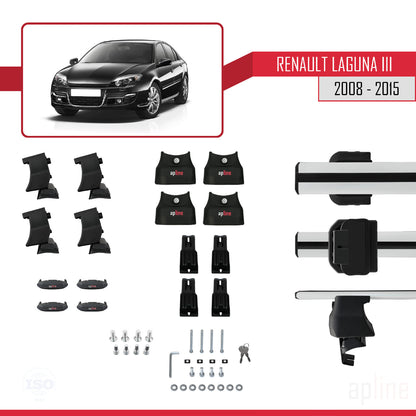 Compatible avec Renault Laguna 3 (X91)2008-2015 ACE-4 Barres de Toit Railing Porte-Bagages de Voiture Gris Aluminium 2 Barres