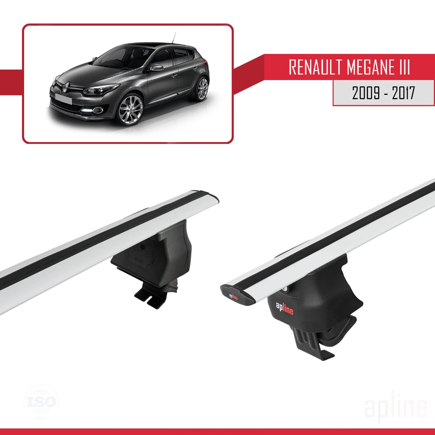 Compatible avec Renault Megane 3 2009-2017 ACE-4 Barres de Toit Railing Porte-Bagages de Voiture Gris Aluminium 2 Barres