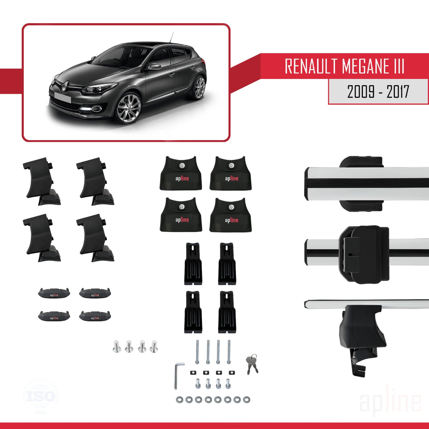 Compatible avec Renault Megane 3 2009-2017 ACE-4 Barres de Toit Railing Porte-Bagages de Voiture Gris Aluminium 2 Barres