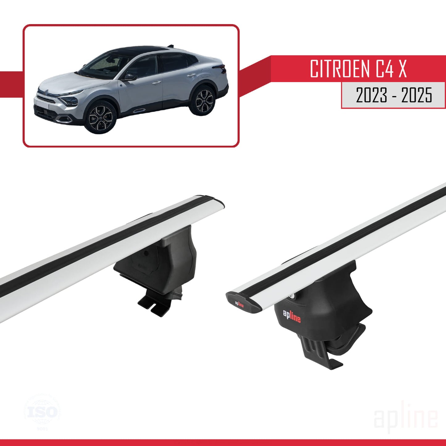 Kompatibel mit Citroen C4X 2023-2025 ACE-4 Dachgepäckträger, Reling, Gepäckträger, graues Aluminium, 2 Stangen