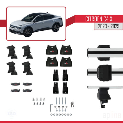 Kompatibel mit Citroen C4X 2023-2025 ACE-4 Dachgepäckträger, Reling, Gepäckträger, graues Aluminium, 2 Stangen
