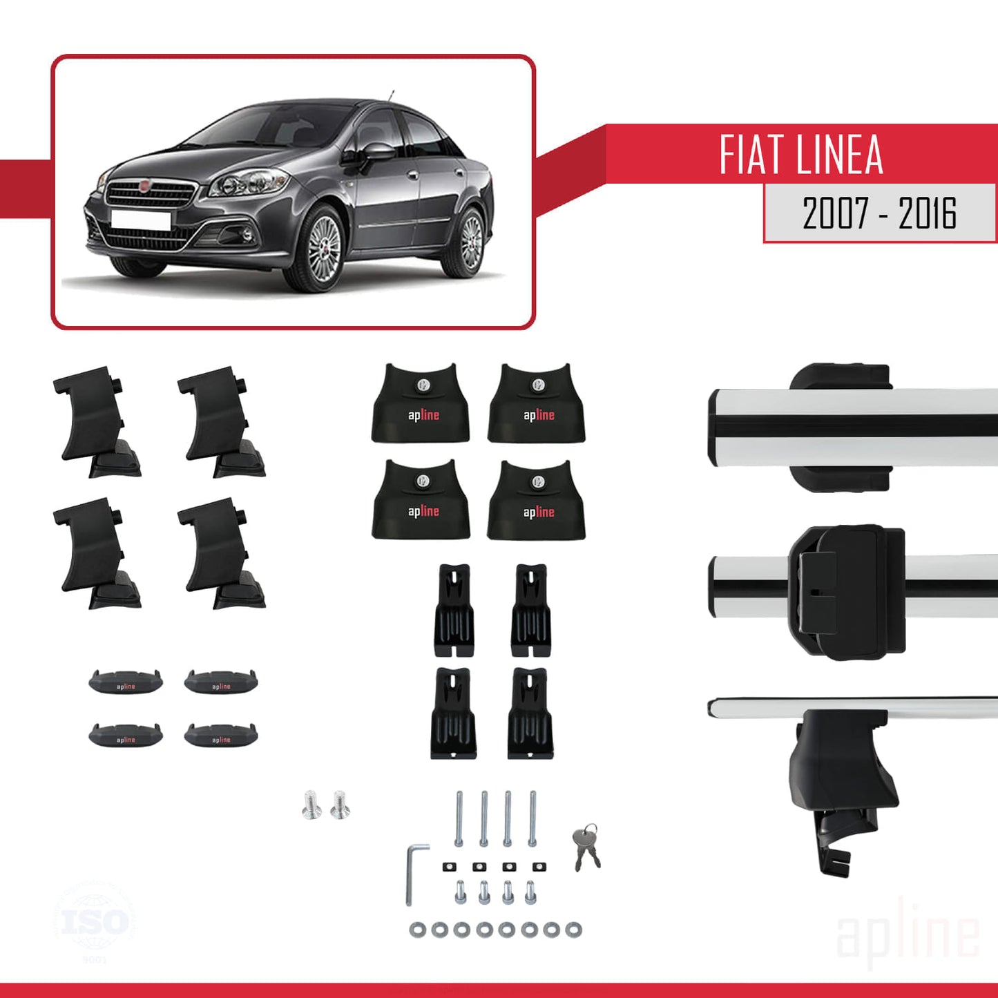 Compatibile con Fiat Linea (323) 2007-2016 ACE-4 Barre portatutto per auto Portapacchi Alluminio Grigio 2 Barre