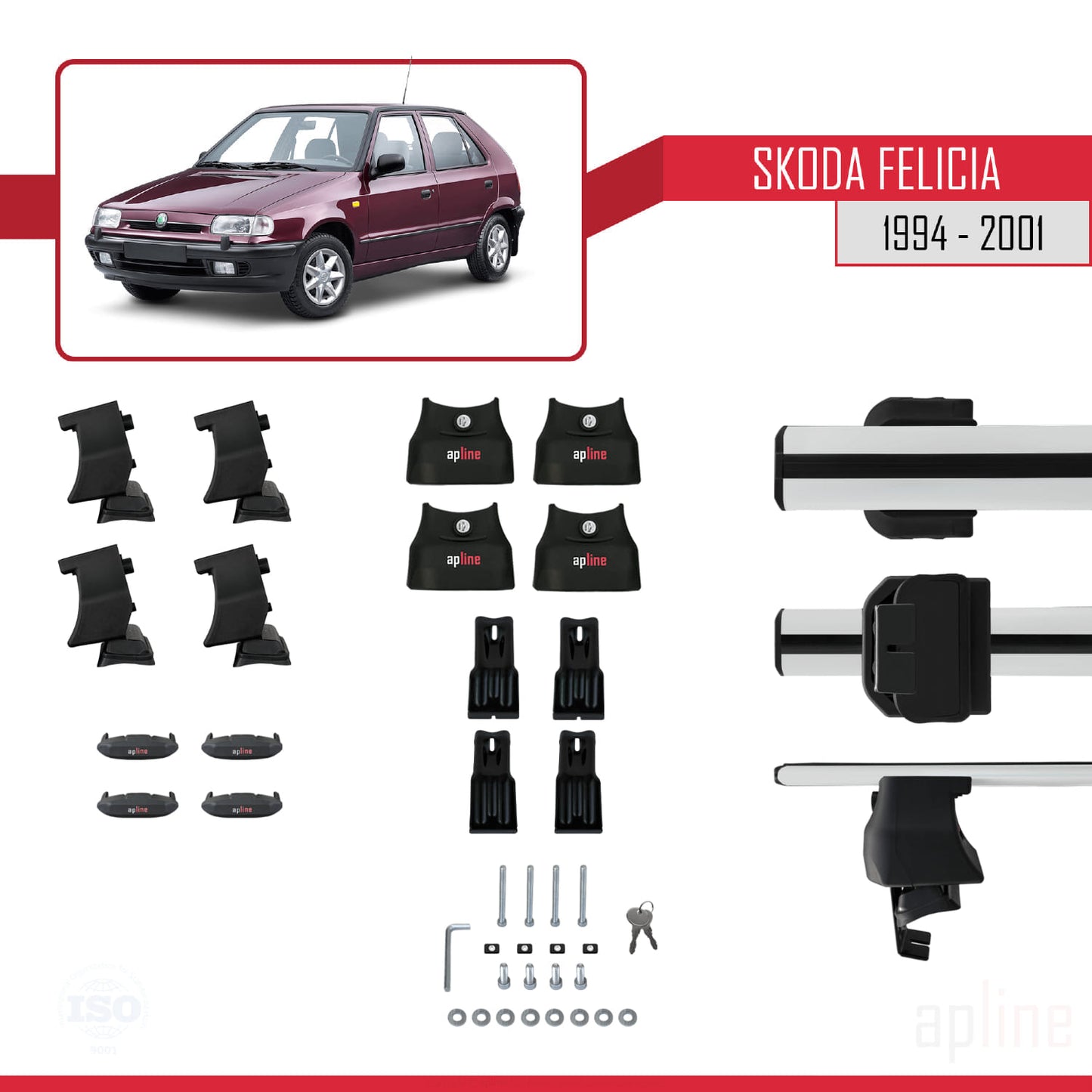 Compatible with Skoda Felicia 1994-2001 ACE-4 Car Roof Rack Cross Bar Grey Aluminium 2 Bars