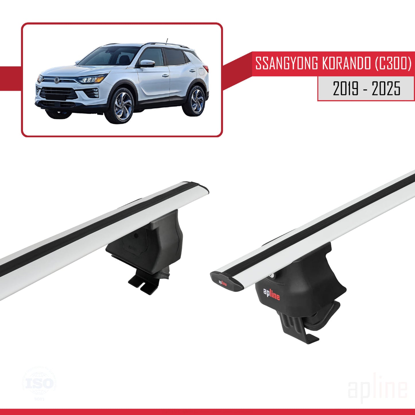 Compatible avec Ssangyong Korando 4 (C300) 2019-2025 ACE-4 Barres de Toit Railing Porte-Bagages de Voiture Gris Aluminium 2 Barres