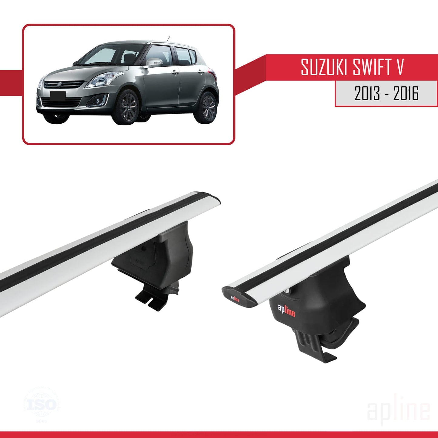 Compatible with Suzuki Swift 2 Post-Facelift 2013-2016 ACE-4 Car Roof Rack Cross Bar Grey Aluminium 2 Bars