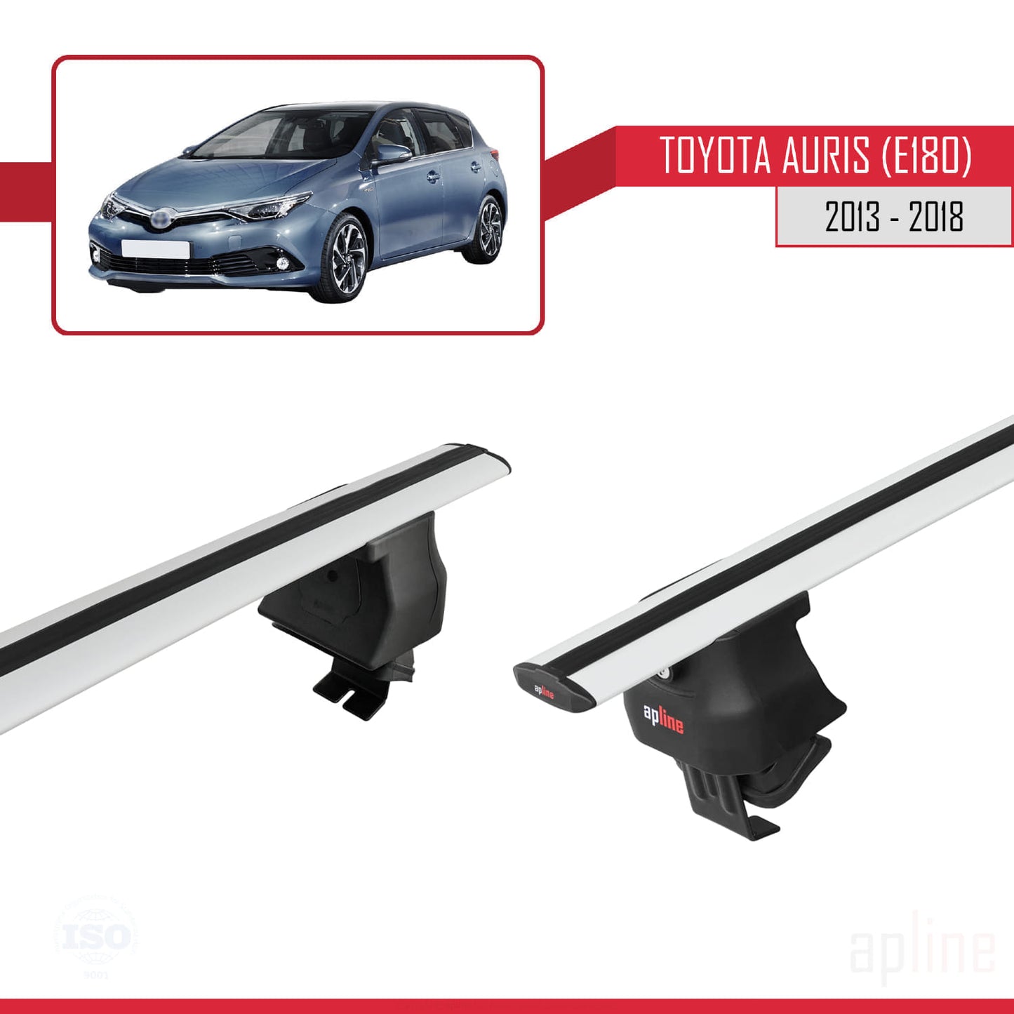 Compatible with Toyota Auris 2 (E180) 2013-2018 ACE-4 Car Roof Rack Cross Bar Grey Aluminium 2 Bars