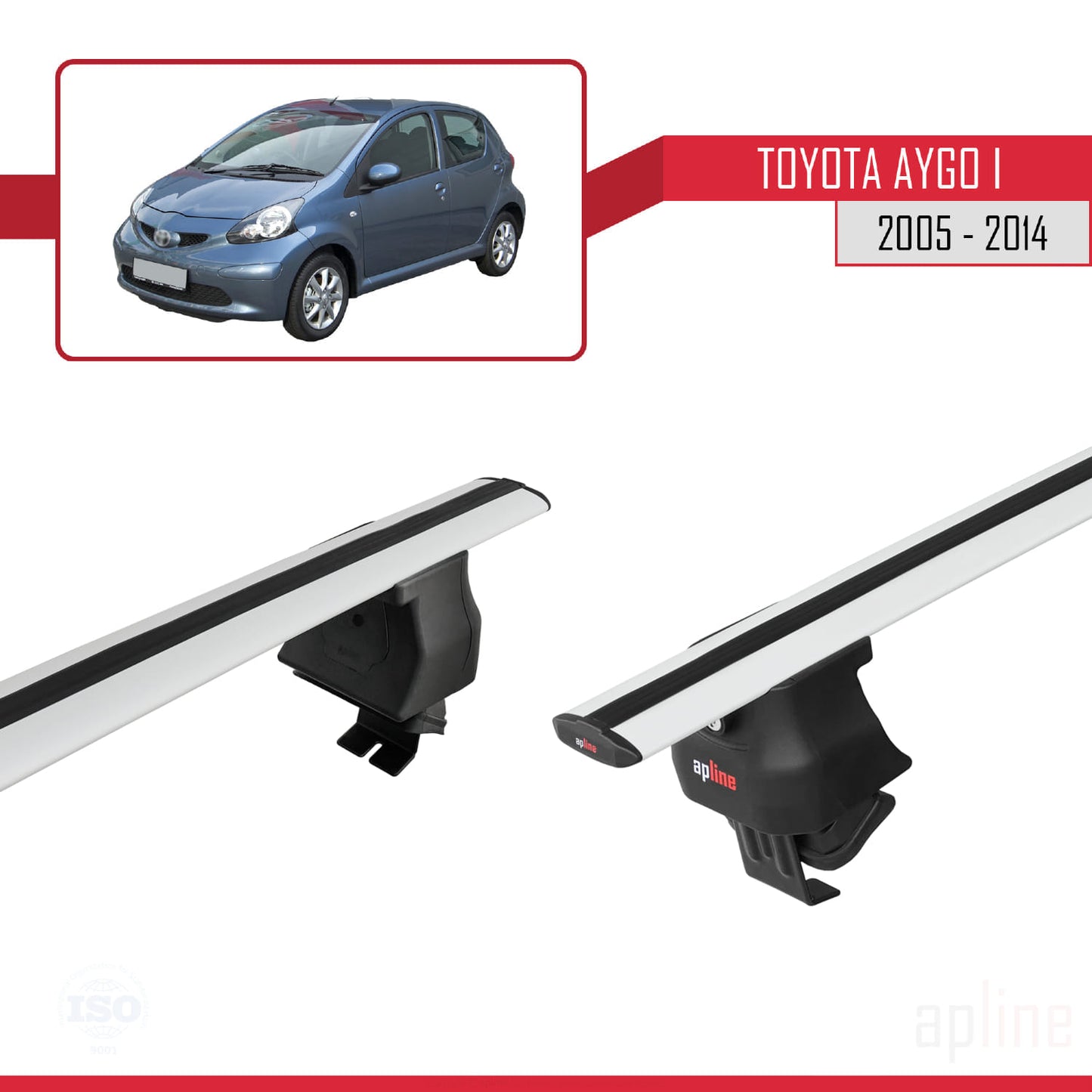 Compatible with Toyota Aygo 2005-2014 ACE-4 Car Roof Rack Cross Bar Grey Aluminium 2 Bars
