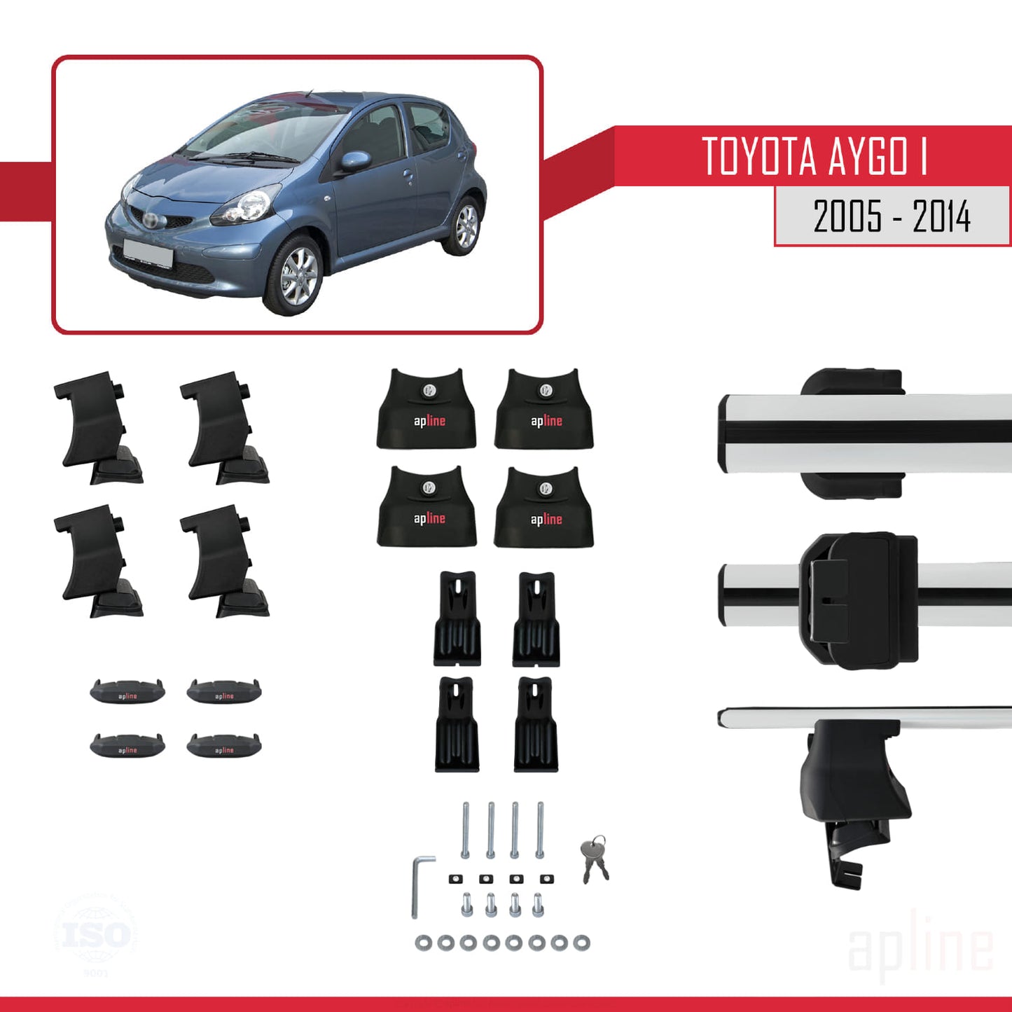 Compatible with Toyota Aygo 2005-2014 ACE-4 Car Roof Rack Cross Bar Grey Aluminium 2 Bars