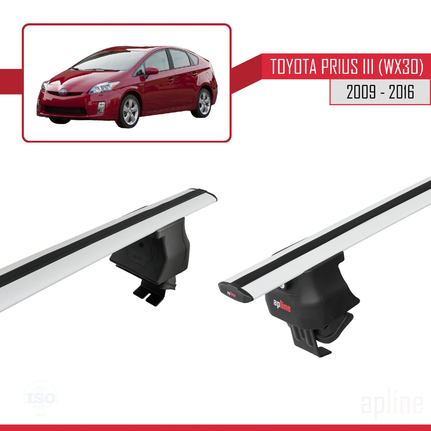 Compatible avec Toyota Prius 3 (XW30) 2009-2016 ACE-4 Barres de Toit Railing Porte-Bagages de Voiture Gris Aluminium 2 Barres