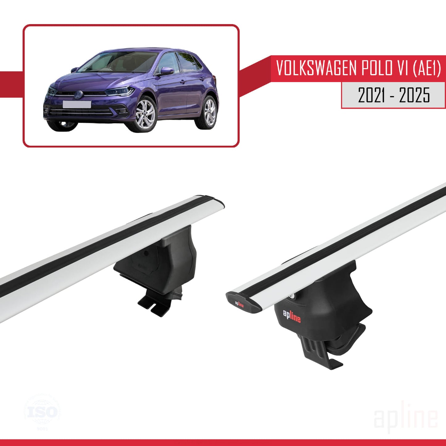 Compatible avec Volkswagen Polo 6 (AE1) Post-Facelift 2021-2025 ACE-4 Barres de Toit Railing Porte-Bagages de Voiture Gris Aluminium 2 Barres