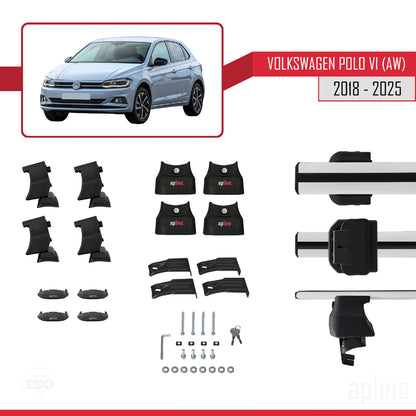 Compatible avec Volkswagen Polo 6 (AW) 2018-2025 ACE-4 Barres de Toit Railing Porte-Bagages de Voiture Gris Aluminium 2 Barres