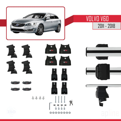 Compatible avec Volvo V60 2011-2018 ACE-4 Barres de Toit Railing Porte-Bagages de Voiture Gris Aluminium 2 Barres