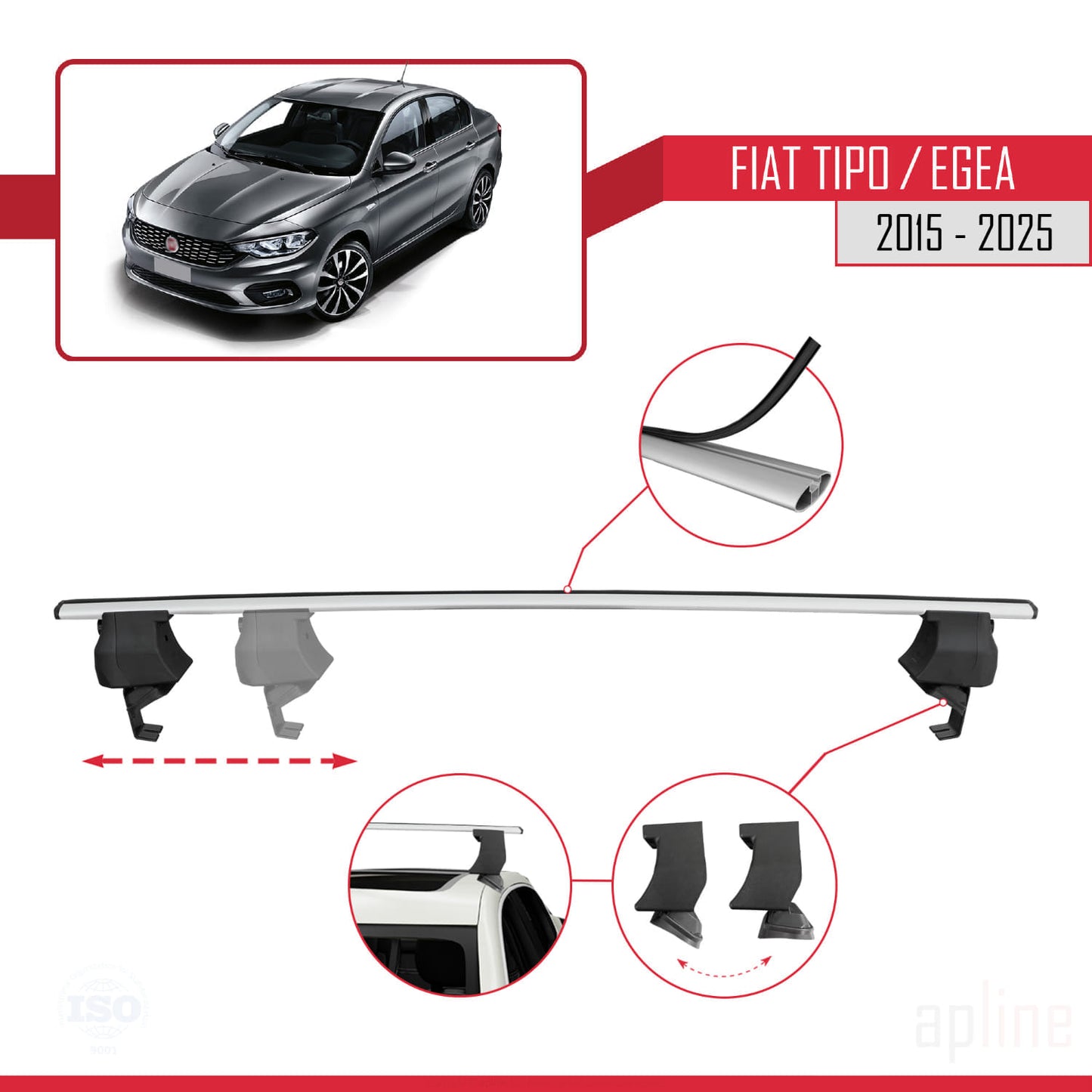 Compatibile con Fiat Egea Sedan 2015-2025 ACE-4 Barre Portatutto Portapacchi Auto Alluminio Grigio 2 Barre