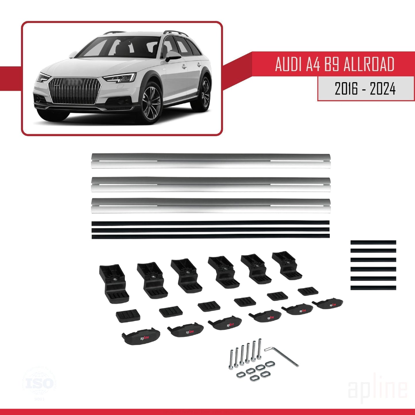 Compatibile con A4 (B9) Allroad 2016-2024 modello BASIC Barre portatutto per auto Portapacchi in alluminio grigio 3 barre