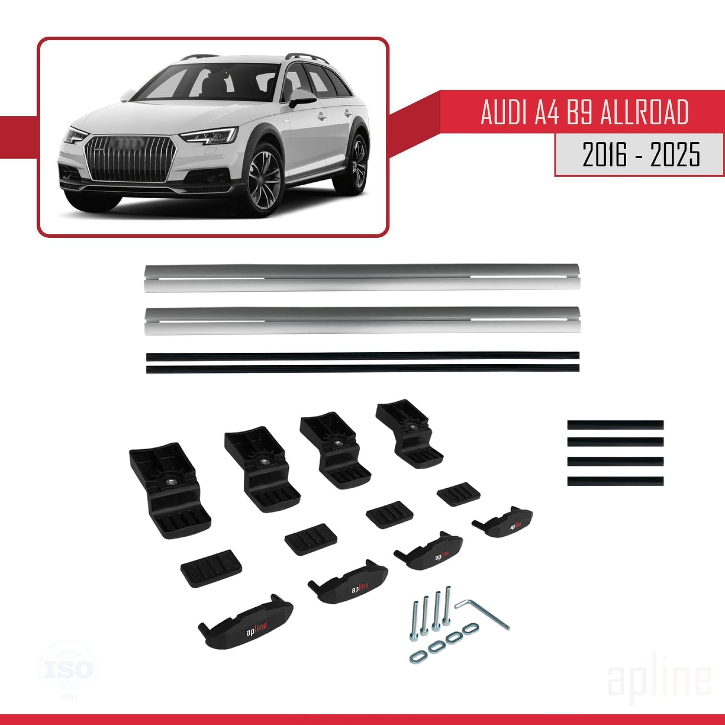 Compatibile con A4 (B9) Allroad 2016-2025 modello BASIC Barre portatutto per auto Portapacchi in alluminio grigio 2 barre