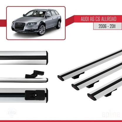 Compatibile con A6 (C6) Allroad 2006-2011 modello BASIC Barre portatutto per auto Portapacchi in alluminio grigio 3 barre