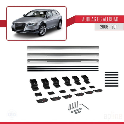 Compatibile con A6 (C6) Allroad 2006-2011 modello BASIC Barre portatutto per auto Portapacchi in alluminio grigio 3 barre