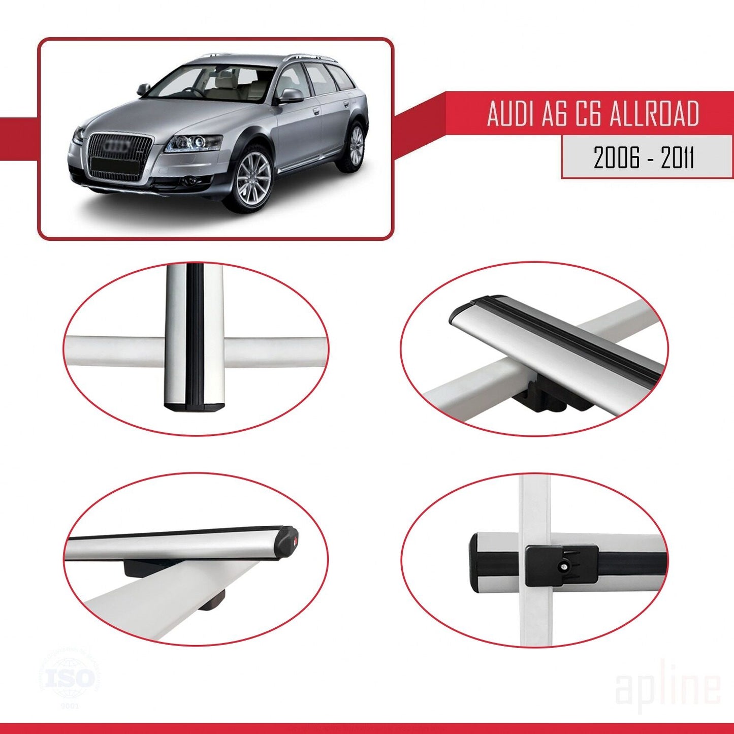 Compatibile con A6 (C6) Allroad 2006-2011 modello BASIC Barre portatutto per auto Portapacchi in alluminio grigio 2 barre
