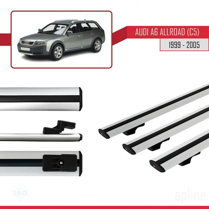 Compatibile con A6 (C5) Allroad 1999-2005 modello BASIC Barre portatutto per auto Portapacchi in alluminio grigio 3 barre