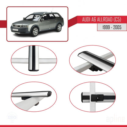 Compatibile con A6 (C5) Allroad 1999-2005 modello BASIC Barre portatutto per auto Portapacchi in alluminio grigio 3 barre