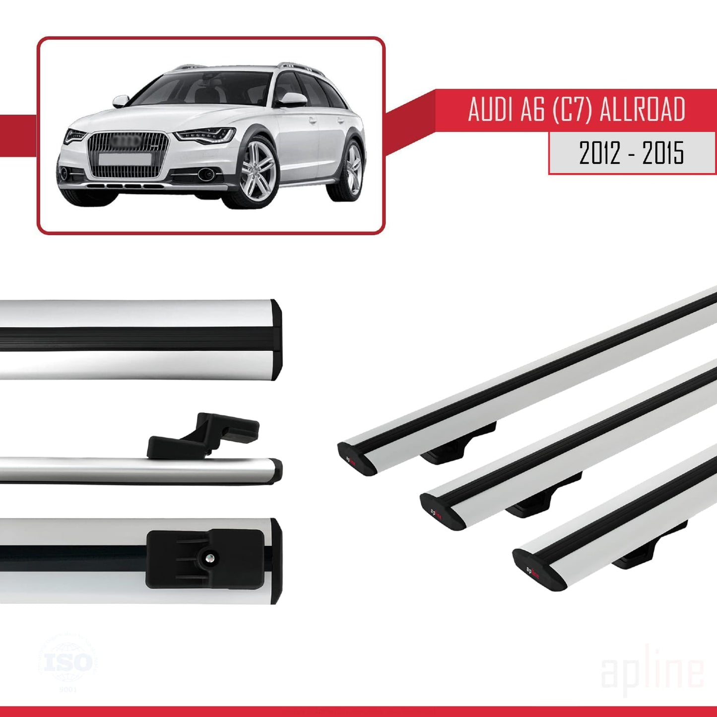 Compatibile con A6 (C7) Allroad 2012-2015 modello BASIC Barre portatutto per auto Portapacchi in alluminio grigio 3 barre