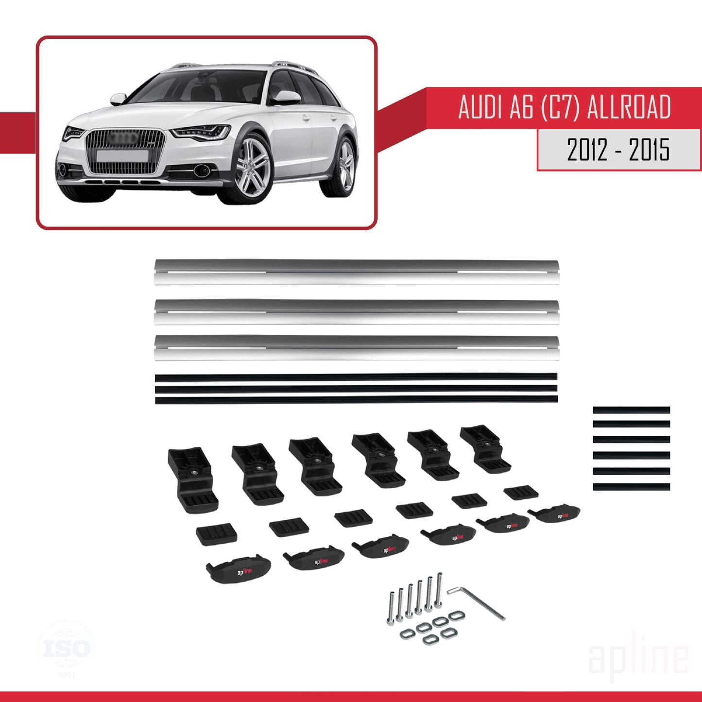 Compatibile con A6 (C7) Allroad 2012-2015 modello BASIC Barre portatutto per auto Portapacchi in alluminio grigio 3 barre
