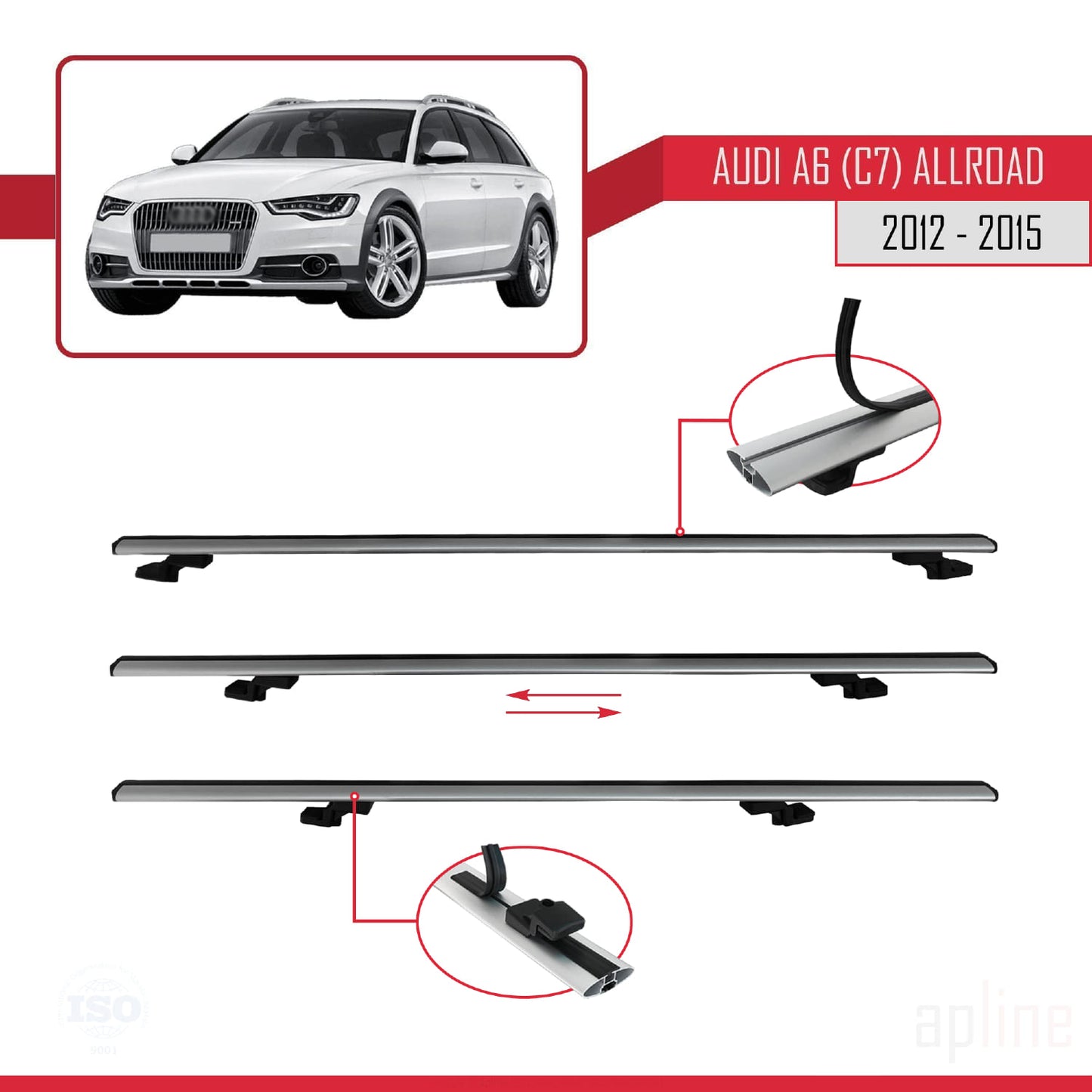Compatibile con A6 (C7) Allroad 2012-2015 modello BASIC Barre portatutto per auto Portapacchi in alluminio grigio 2 barre