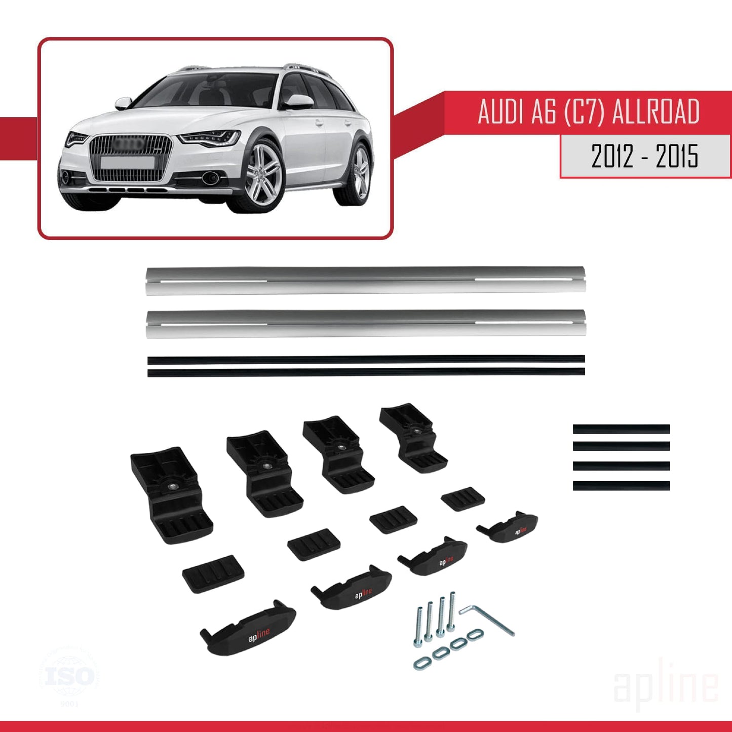 Compatibile con A6 (C7) Allroad 2012-2015 modello BASIC Barre portatutto per auto Portapacchi in alluminio grigio 2 barre
