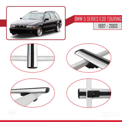 Compatibile con BMW Serie 5 (E39) Touring 1997-2003 Modello BASIC Barre portatutto per auto Portapacchi in alluminio grigio 3 barre