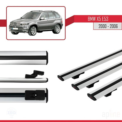 Compatibile con BMW X5 (E53) 2000-2006 modello BASIC Barre portatutto per auto Portapacchi in alluminio grigio 3 barre