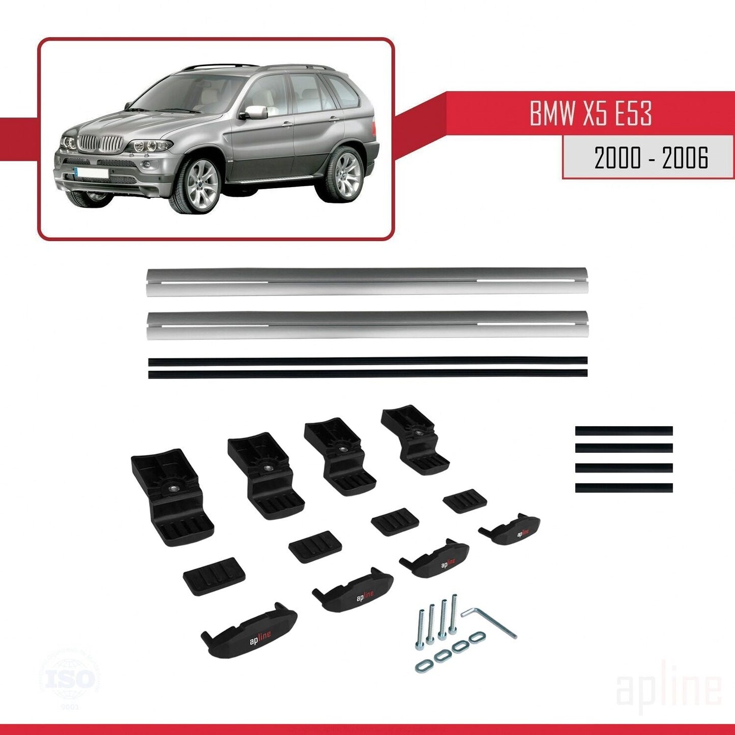 Compatibile con BMW X5 (E53) 2000-2006 modello BASIC Barre portatutto per auto Portapacchi in alluminio grigio 2 barre