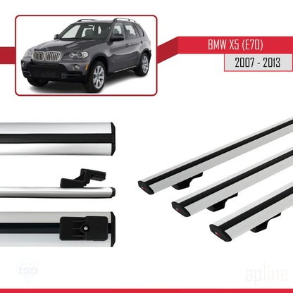 Compatibile con BMW X5 (E70) modello BASIC 2007-2013 Barre portatutto per auto Portapacchi in alluminio grigio 3 barre