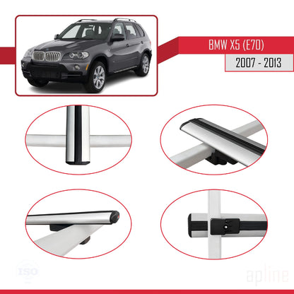 Compatibile con BMW X5 (E70) modello BASIC 2007-2013 Barre portatutto per auto Portapacchi in alluminio grigio 3 barre