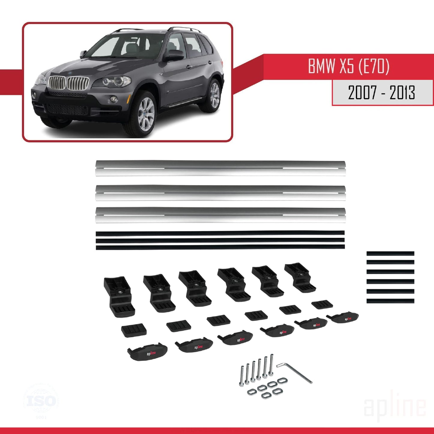 Compatibile con BMW X5 (E70) modello BASIC 2007-2013 Barre portatutto per auto Portapacchi in alluminio grigio 3 barre