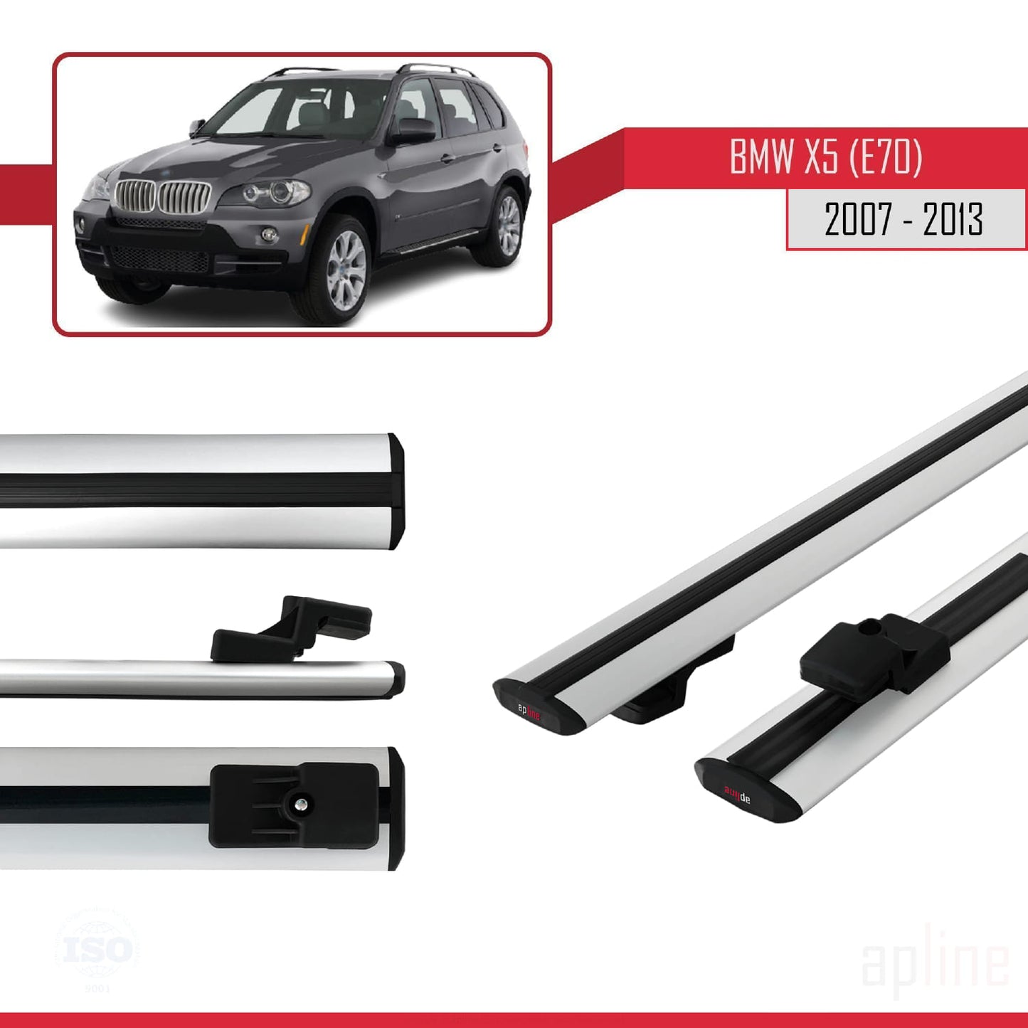 Compatibile con BMW X5 (E70) modello BASIC 2007-2013 Barre portatutto per auto Portapacchi in alluminio grigio 2 barre