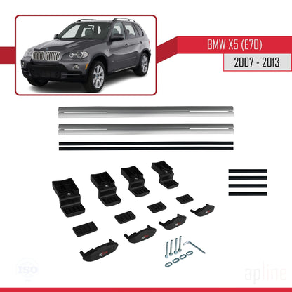 Compatibile con BMW X5 (E70) modello BASIC 2007-2013 Barre portatutto per auto Portapacchi in alluminio grigio 2 barre